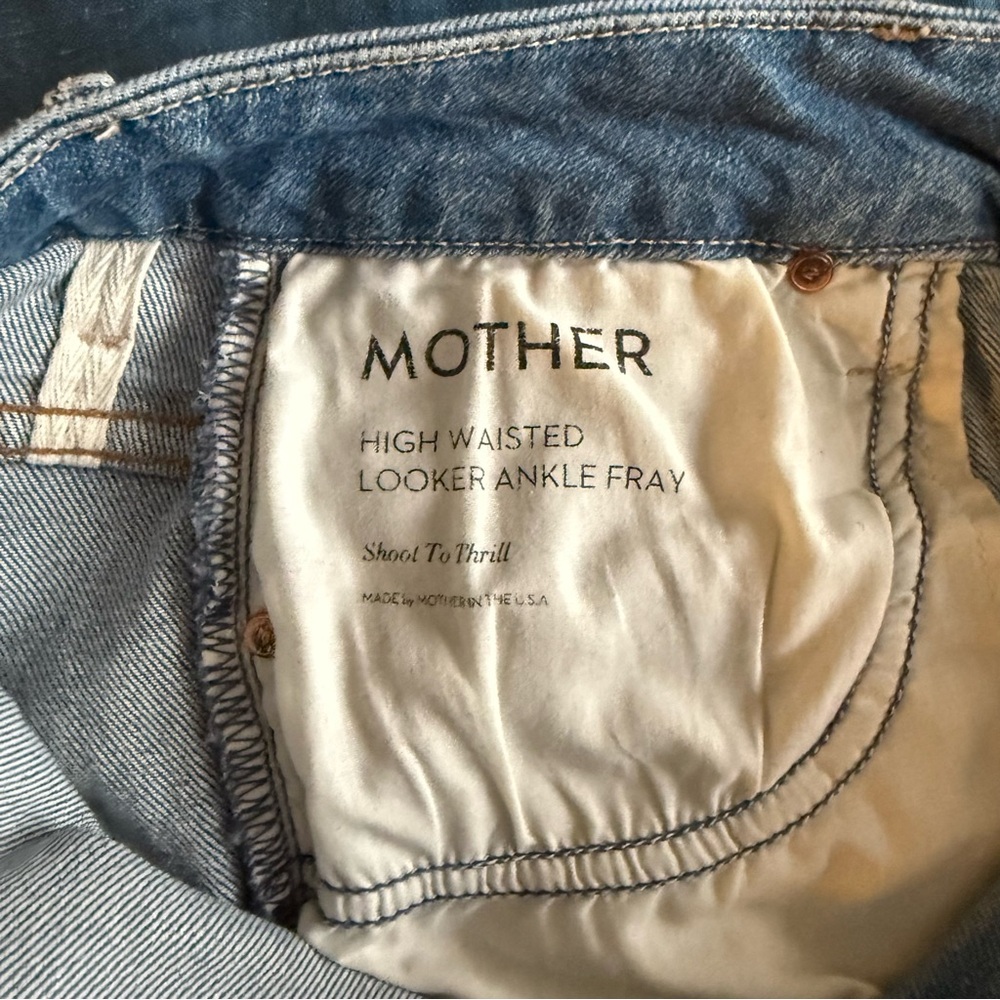 MOTHER Light Blue High-Rise Cropped Skinny Jeans with Yellow Leopard Patch - Picture 9 of 12
